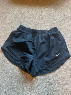 Nike Women’s Dri-fit Black Athletic Running Shorts with White Swoosh